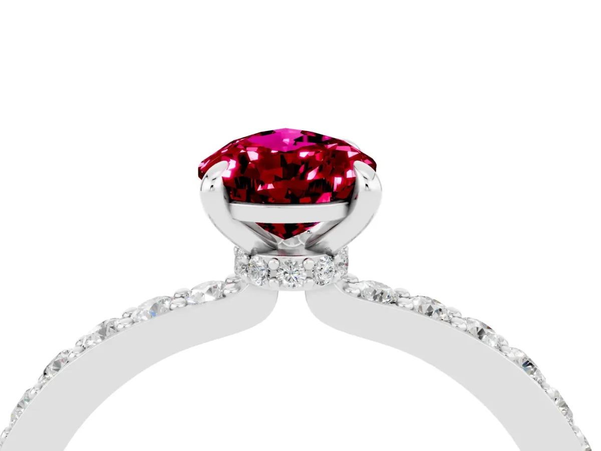 Pear Cut Garnet Solitaire Engagement Ring with Pavé Band and Four-Prong Setting Silver