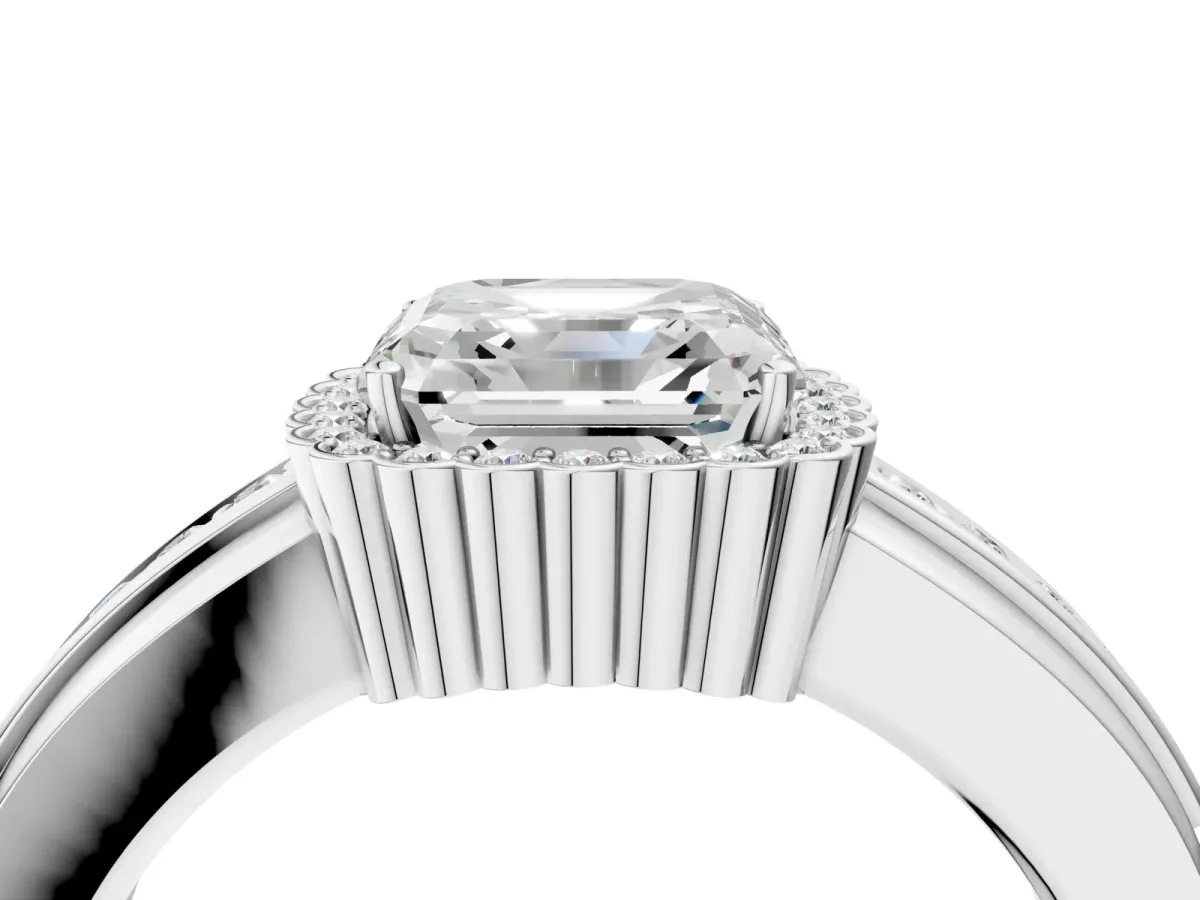 Asscher Cut Cut Halo Pave Band Four-Prong Ring Platinum