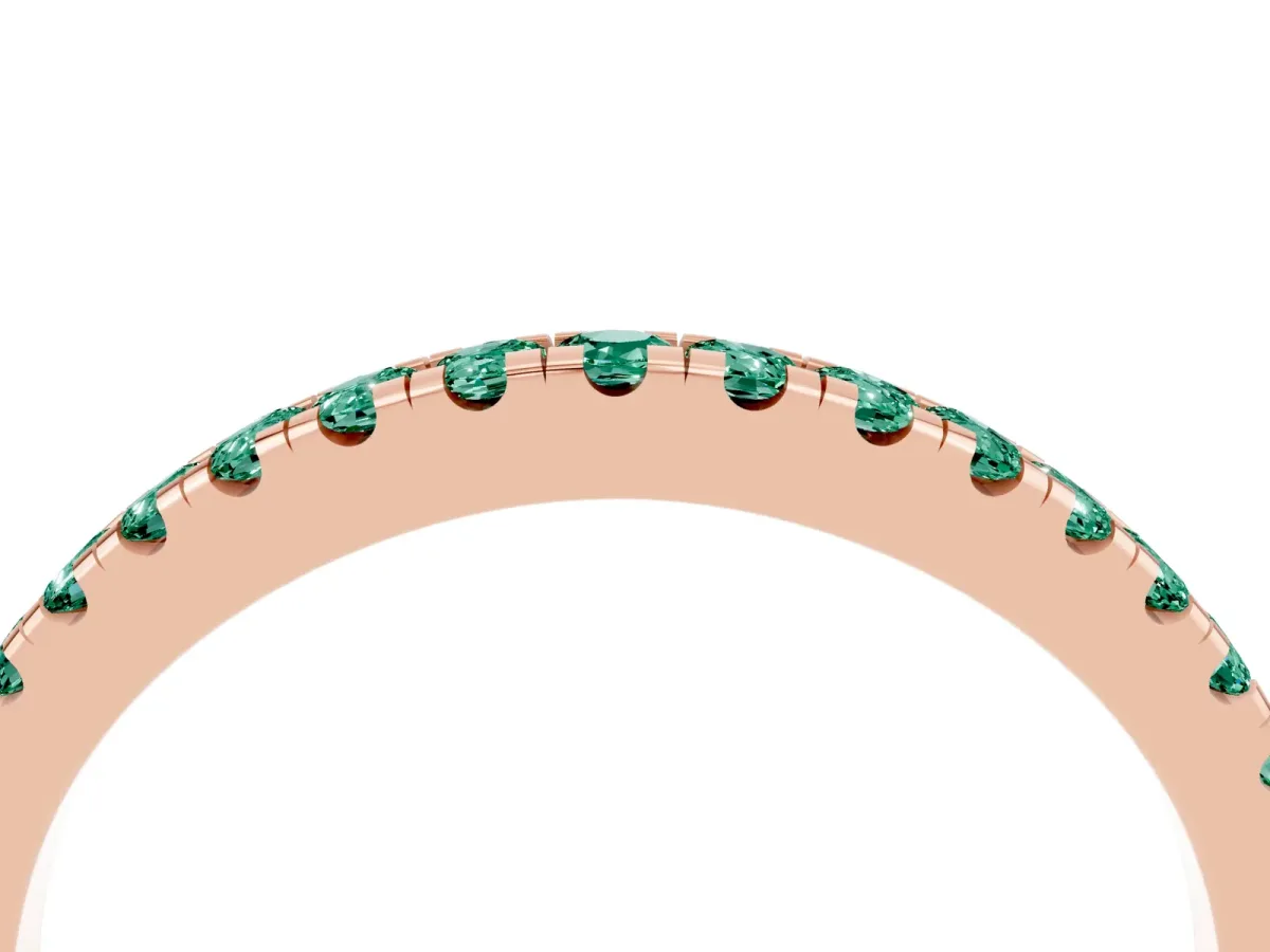 Round Green Sapphire Pavé Half Eternity Band with Shared Prong Setting Rose gold