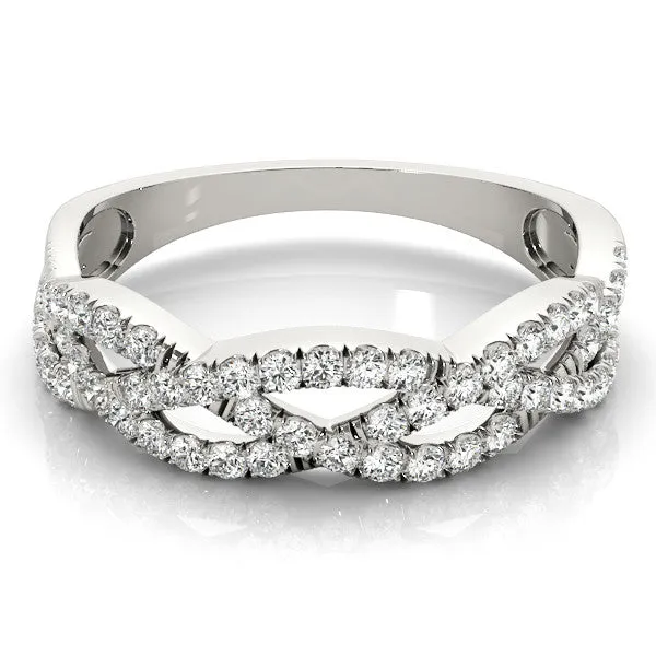 Pave Round Diamond Twist Band with Shared Prong Setting White gold