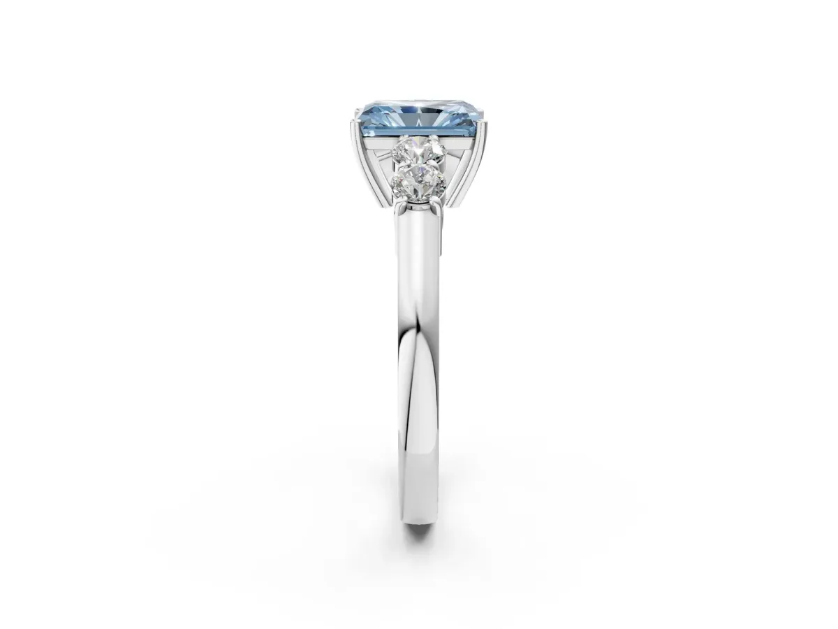 Fancy Blue Radiant Cut Cut Diamond Five-Stone Prong Set White Gold Ring Platinum