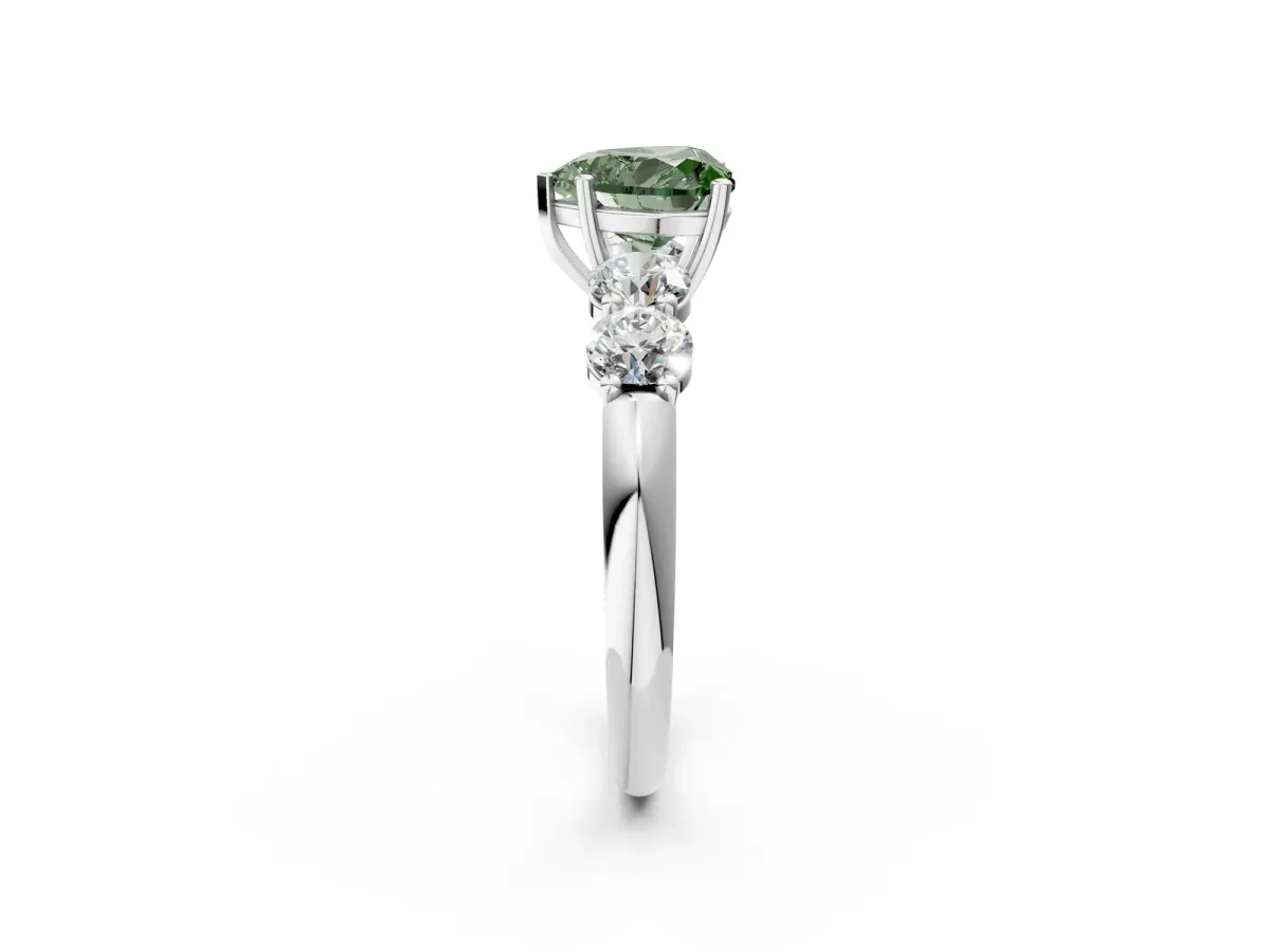 Fancy Green Heart Cut Cut Five-Stone Prong Set Diamond Ring with Classic Band Platinum