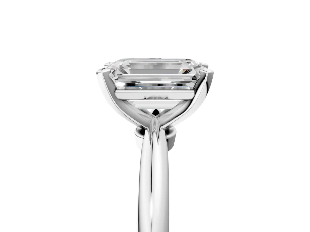Emerald Cut Diamond Solitaire Ring with Six-Prong Setting and Classic Band White gold