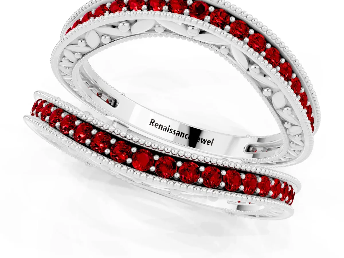 Round Ruby Milgrain Eternity Band with Channel Setting White gold