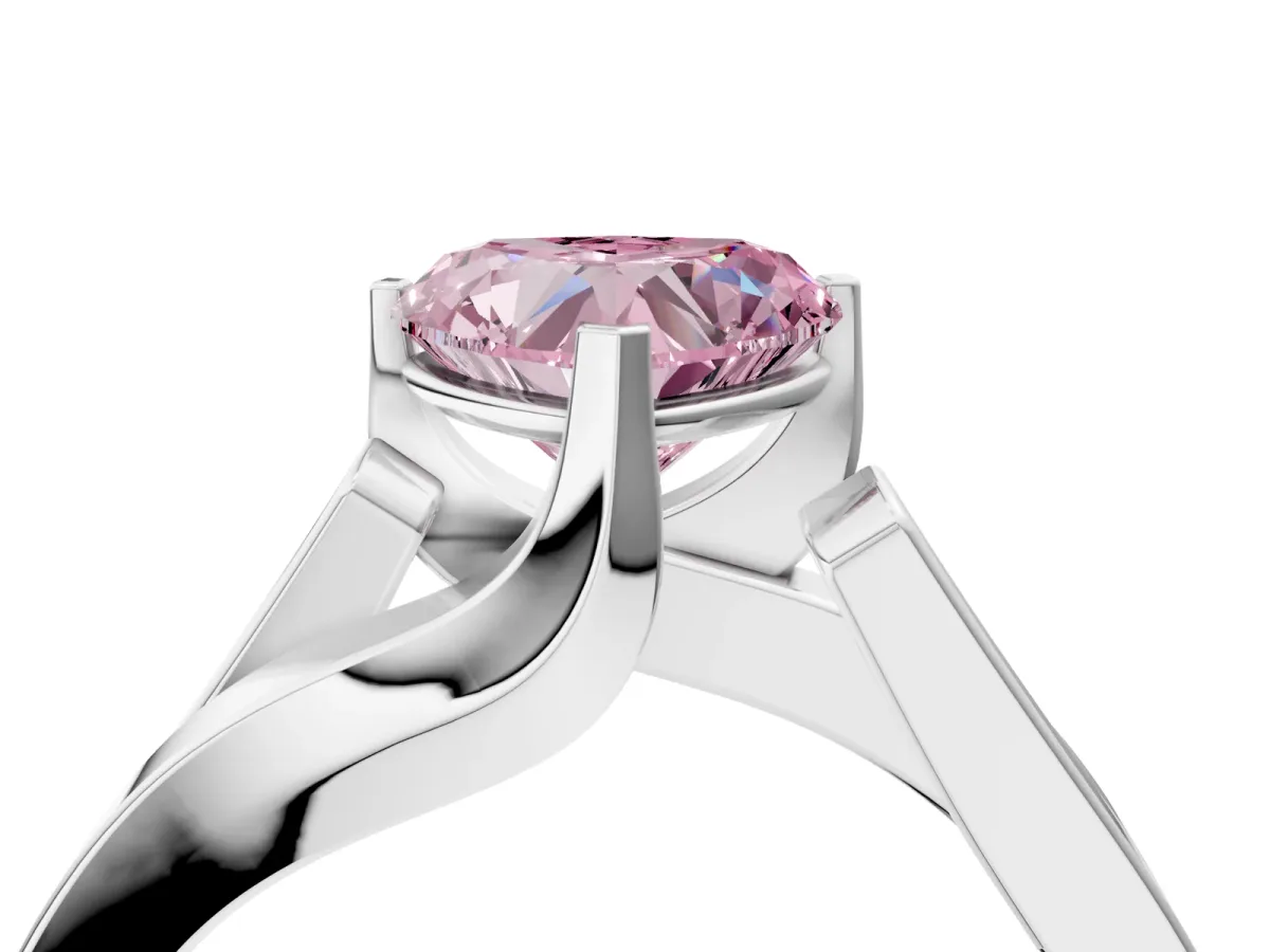 Fancy Pink Modern Tension Set Heart Cut Diamond Solitaire Wide Band Ring Silver