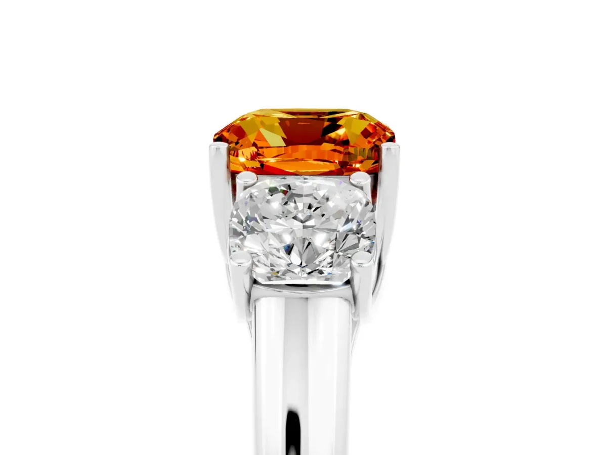 Three-Stone Cushion Cut Citrine Engagement Ring with Prong Setting White gold