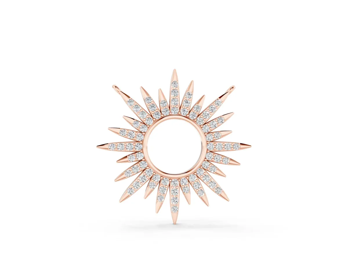 Round Cut Diamond Sunburst Pendant with Pavé Setting Rose gold