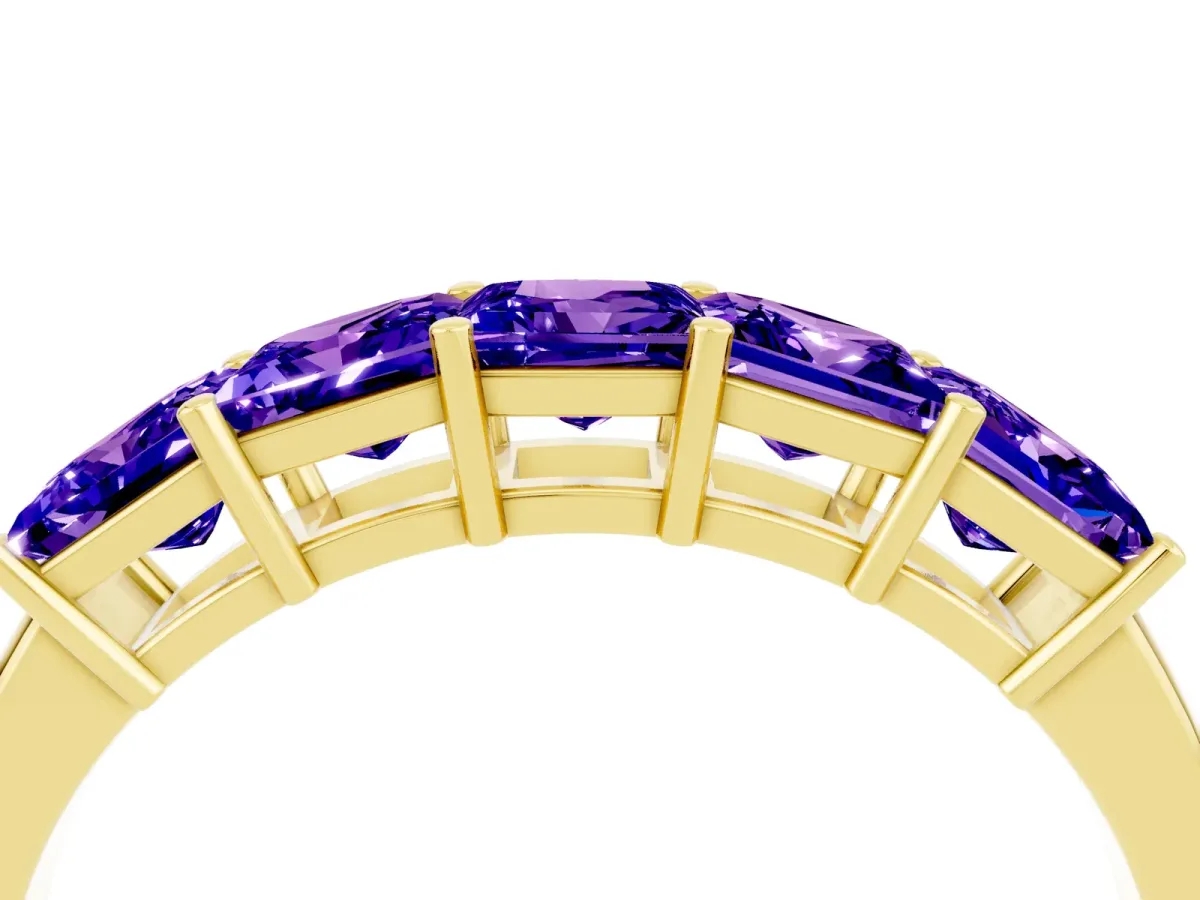 Princess Cut Five-Stone Tanzanite Band with Prong Setting Yellow gold