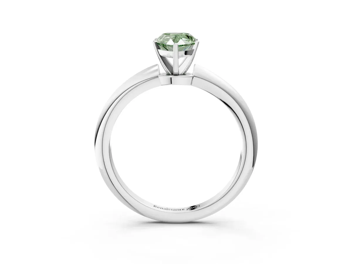 Fancy Green Pear Cut Diamond Solitaire Ring with Six-Prong Setting and Classic Band Silver