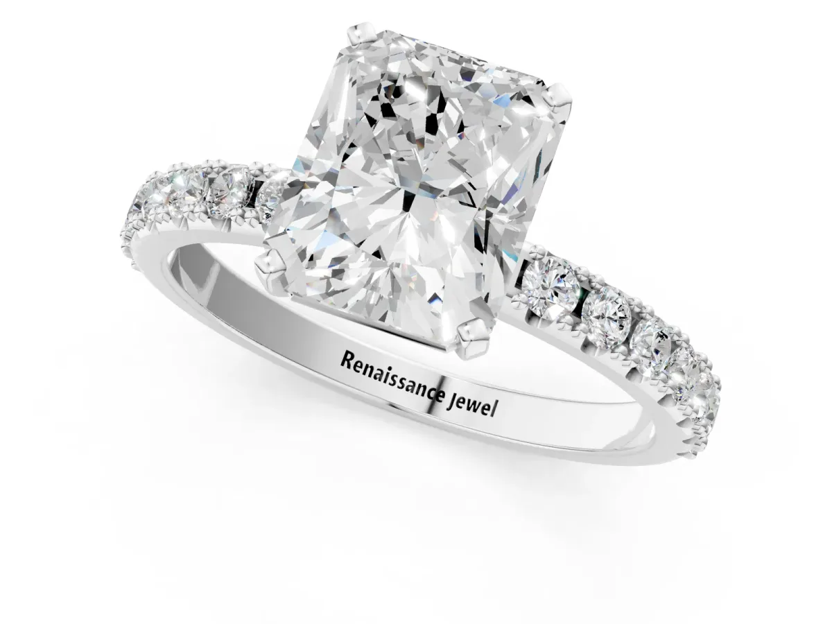 Radiant Cut Diamond Solitaire Pavé Band with Four-Prong Setting Platinum