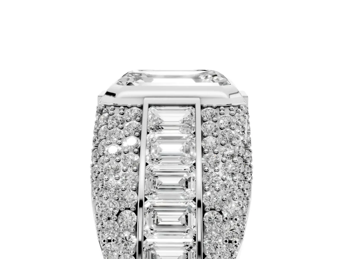 Emerald Cut Diamond Mens Ring with Side Stones White gold