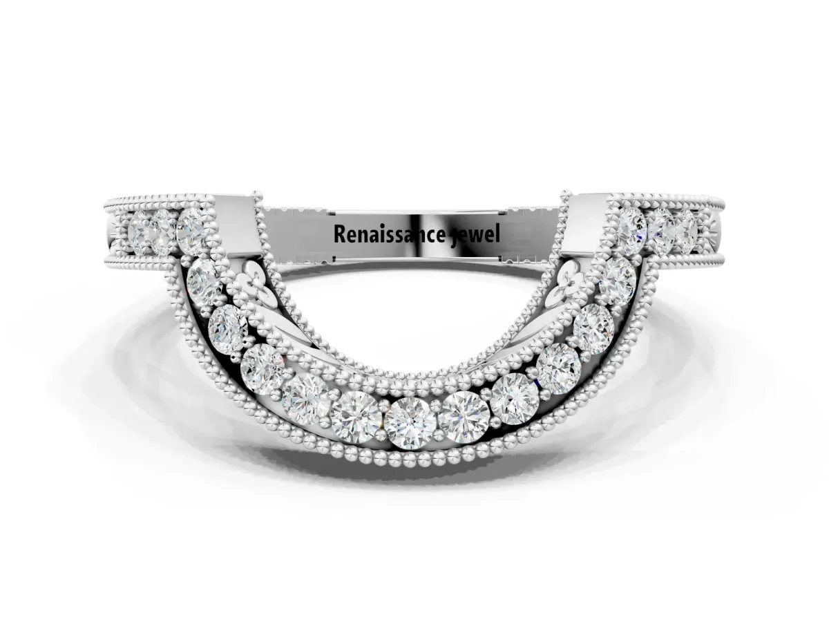 Channel Set Round Diamond Chevron Band White gold