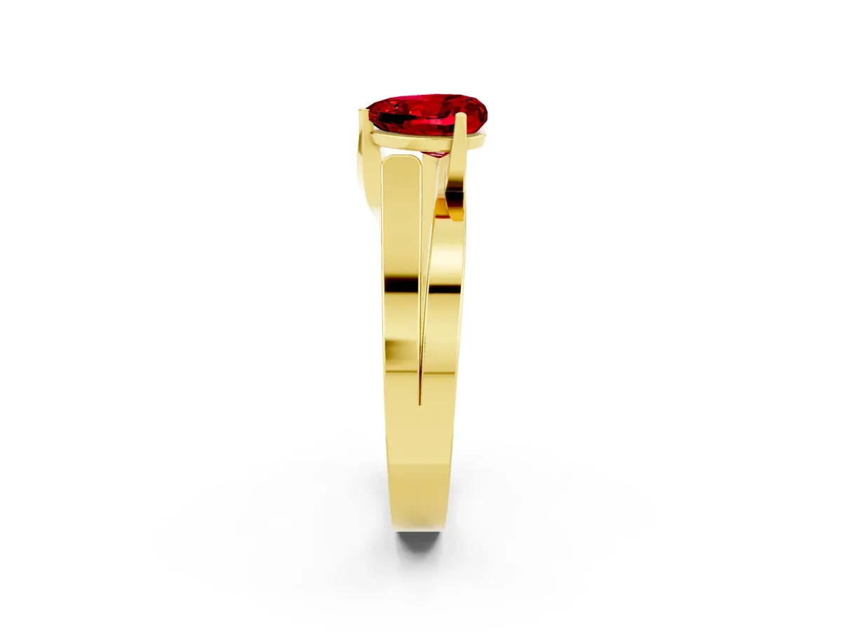 Modern Tension Set Heart Cut Ruby Solitaire Wide Band Ring Yellow gold