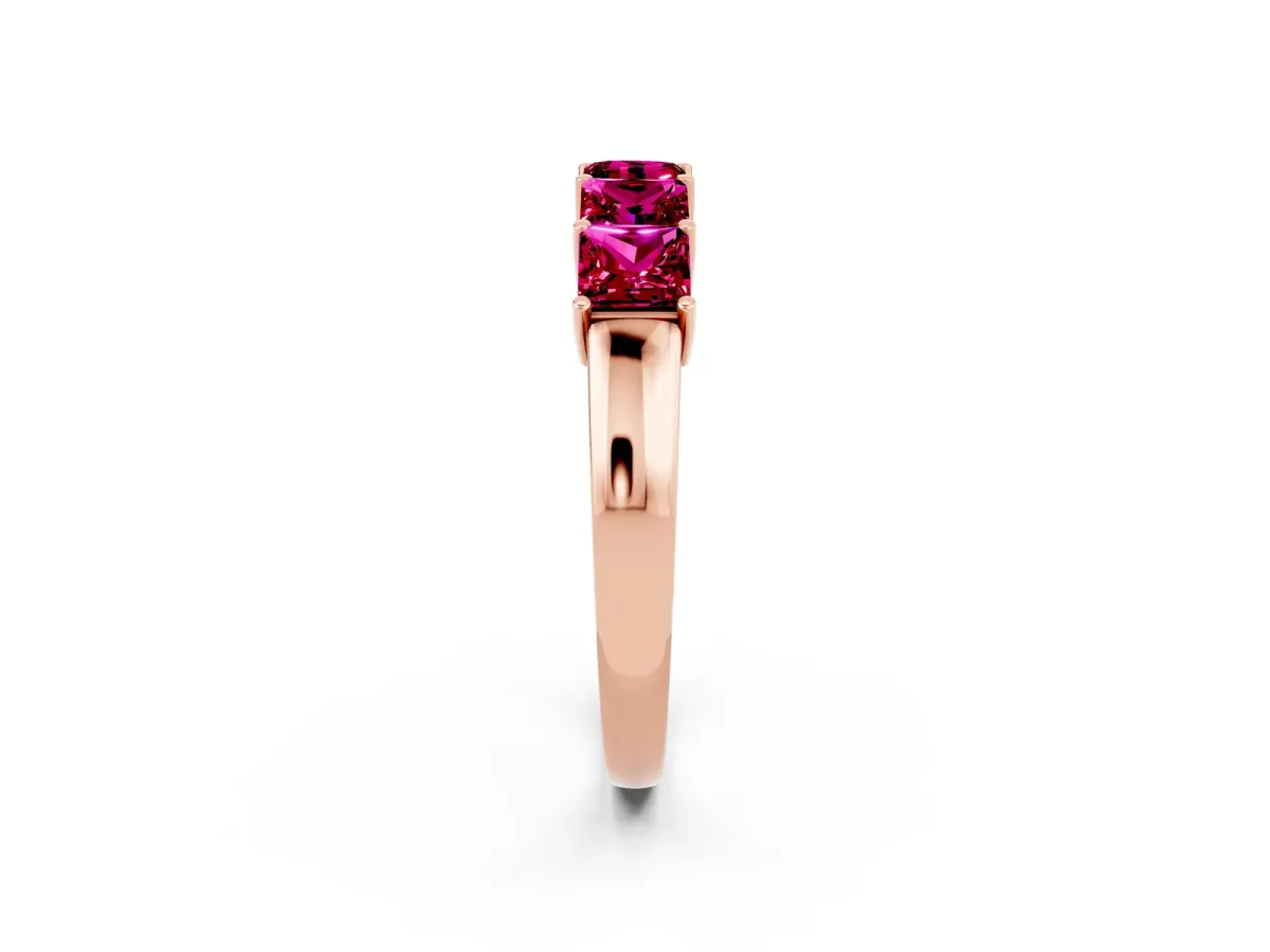 Princess Cut Five-Stone Garnet Band with Prong Setting Rose gold