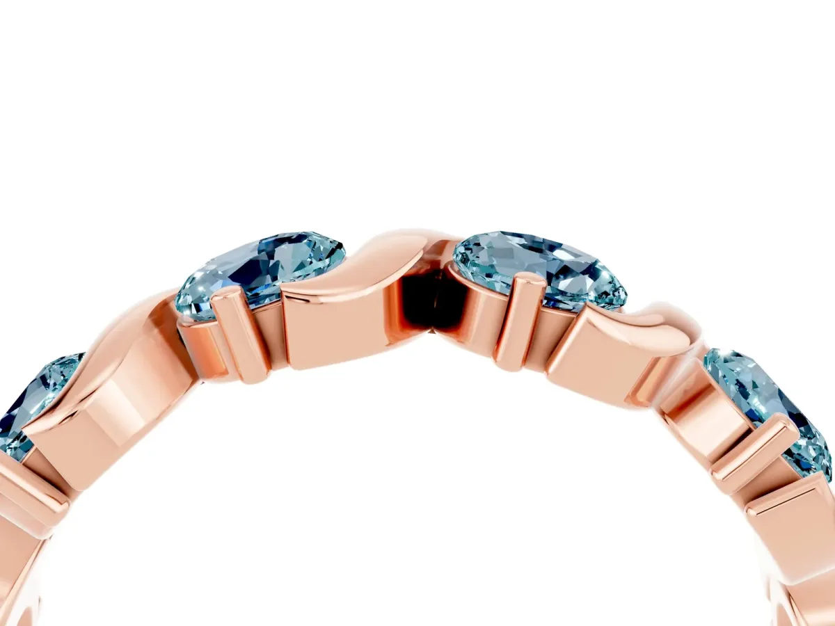 Six-Stone Round Aquamarine Wave Band with Shared Prong Setting Rose gold