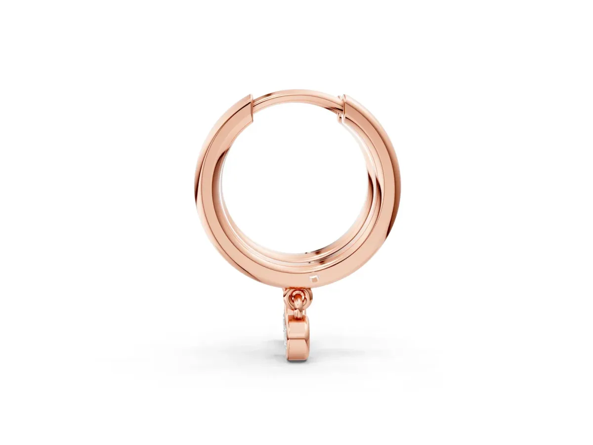 Round Diamond Bezel Drop Huggie Hoop Earrings Rose gold