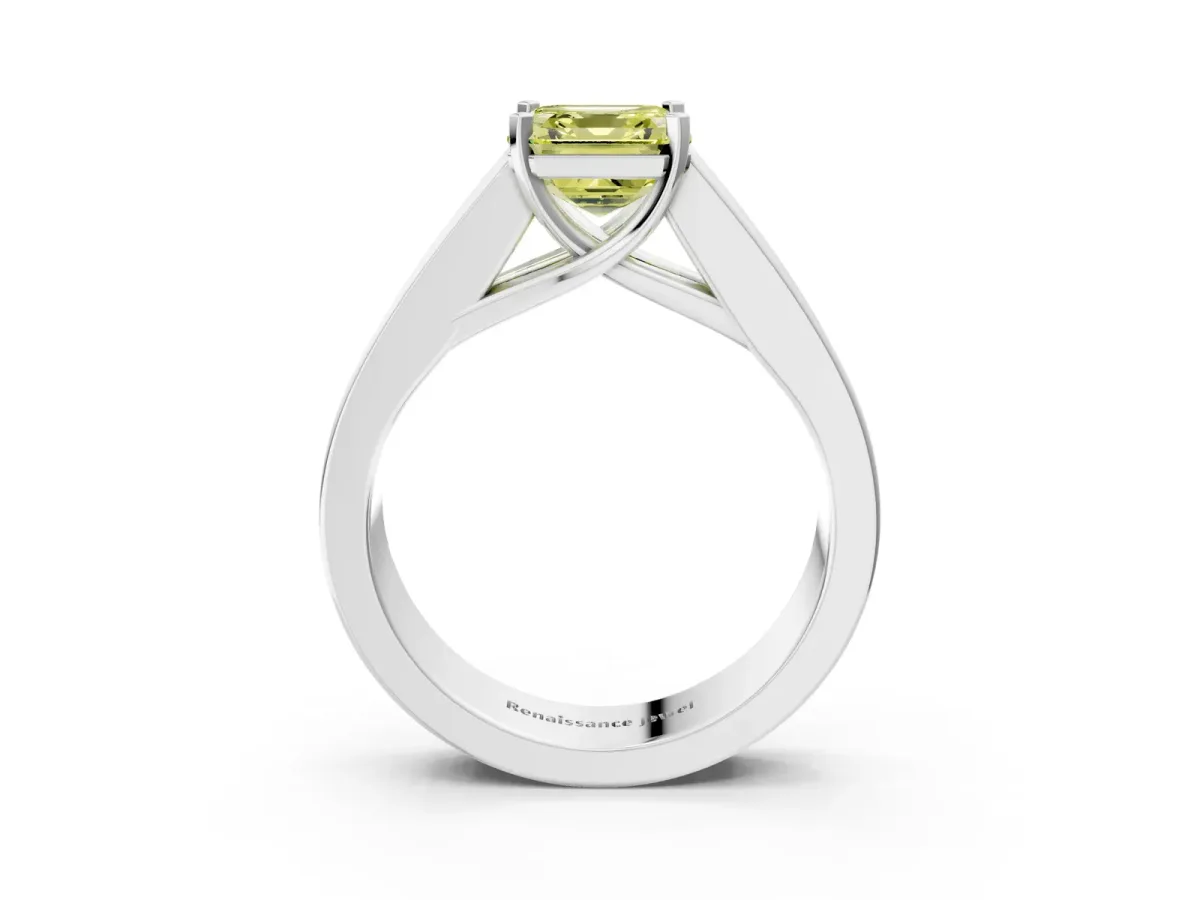 Fancy Yellow Asscher Cut Cut Channel Set Solitaire Ring with Four-Prong Setting Silver