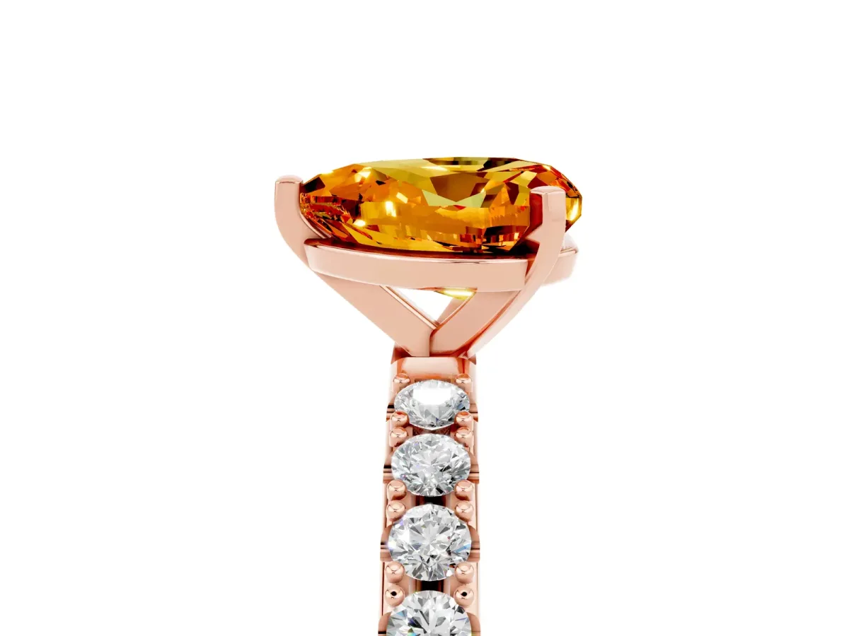 Heart Cut Citrine Solitaire Pavé Band with Four-Prong Setting Rose gold