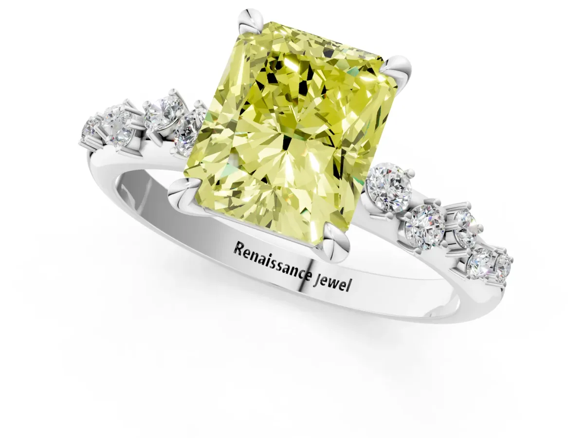 Fancy Yellow Radiant Cut Cut Diamond Vine Band with Four-Prong Setting Platinum