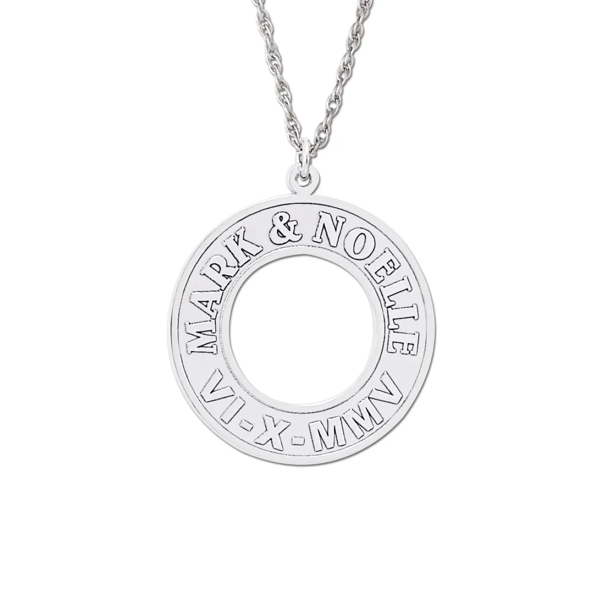 Open Circle Pendant with Custom Engraving White gold