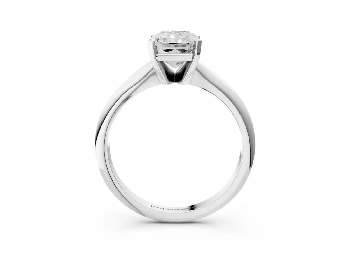 Radiant Cut Cut Solitaire Ring with Four-Prong Setting on a Classic Band Platinum
