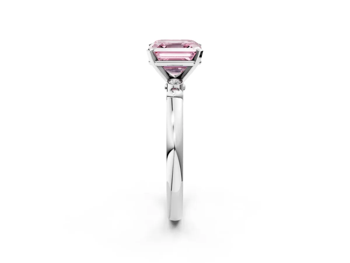 Fancy Pink Asscher Cut Solitaire Beaded Band with Four-Prong Setting Platinum