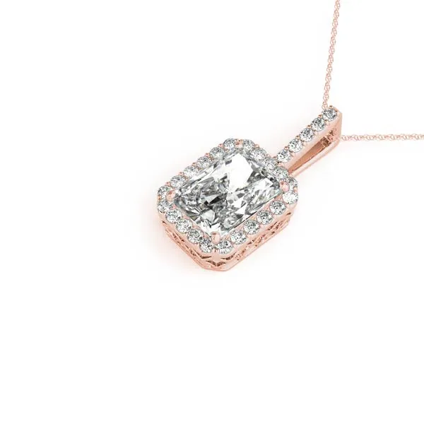Halo Emerald-Cut Prong Set Pendant Rose gold
