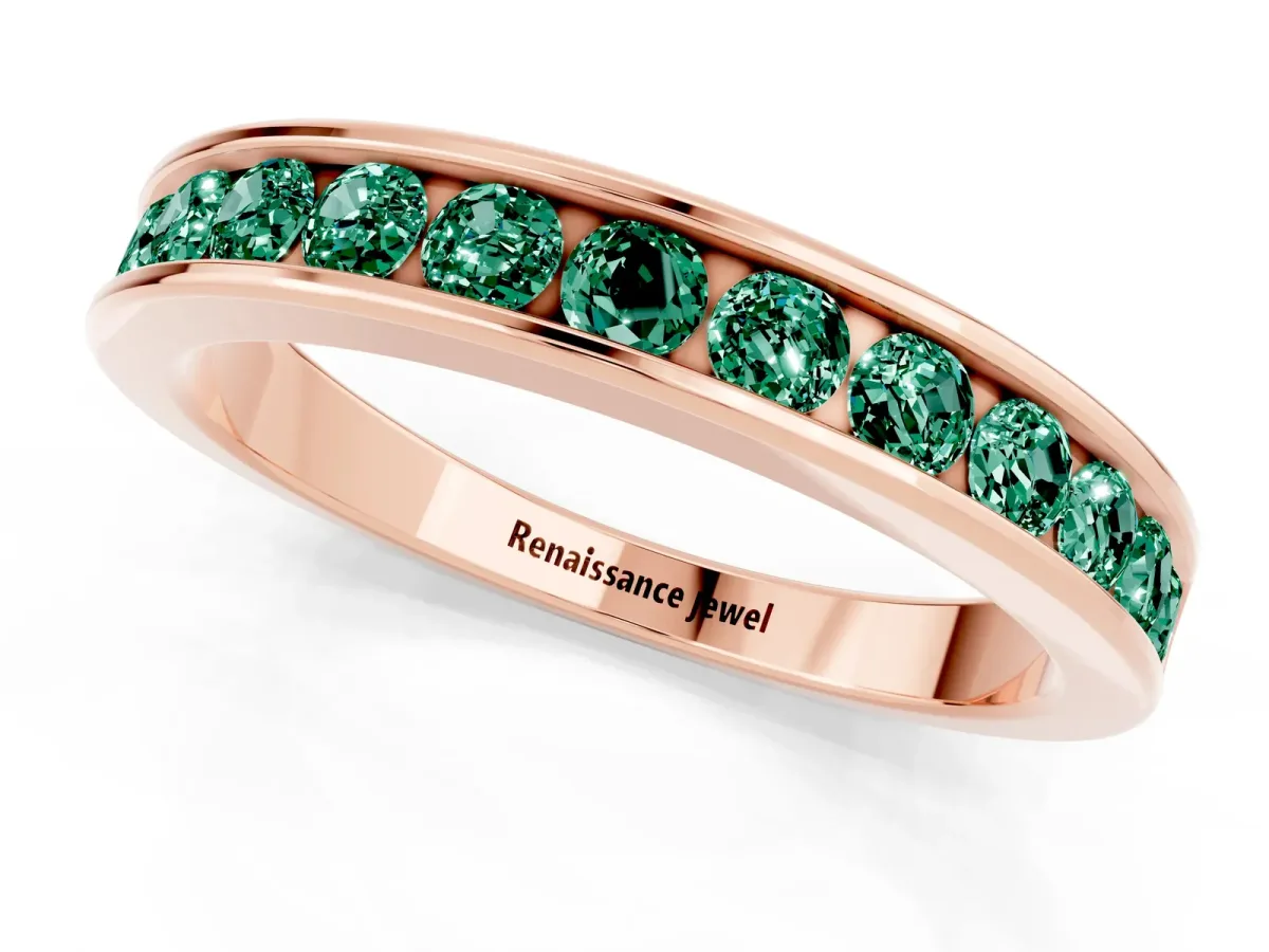 Channel Set Round Green Sapphire Eternity Band Rose gold