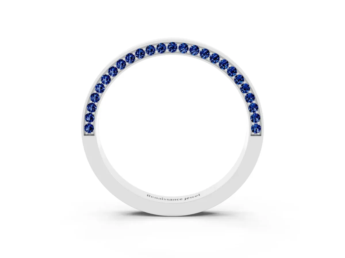 Pavé Round Blue Sapphire Channel Set Band Silver