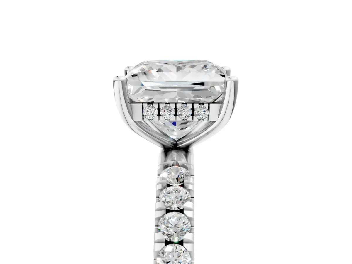 Princess Cut Diamond Pave Band Solitaire Ring with Round and Prong Setting Silver