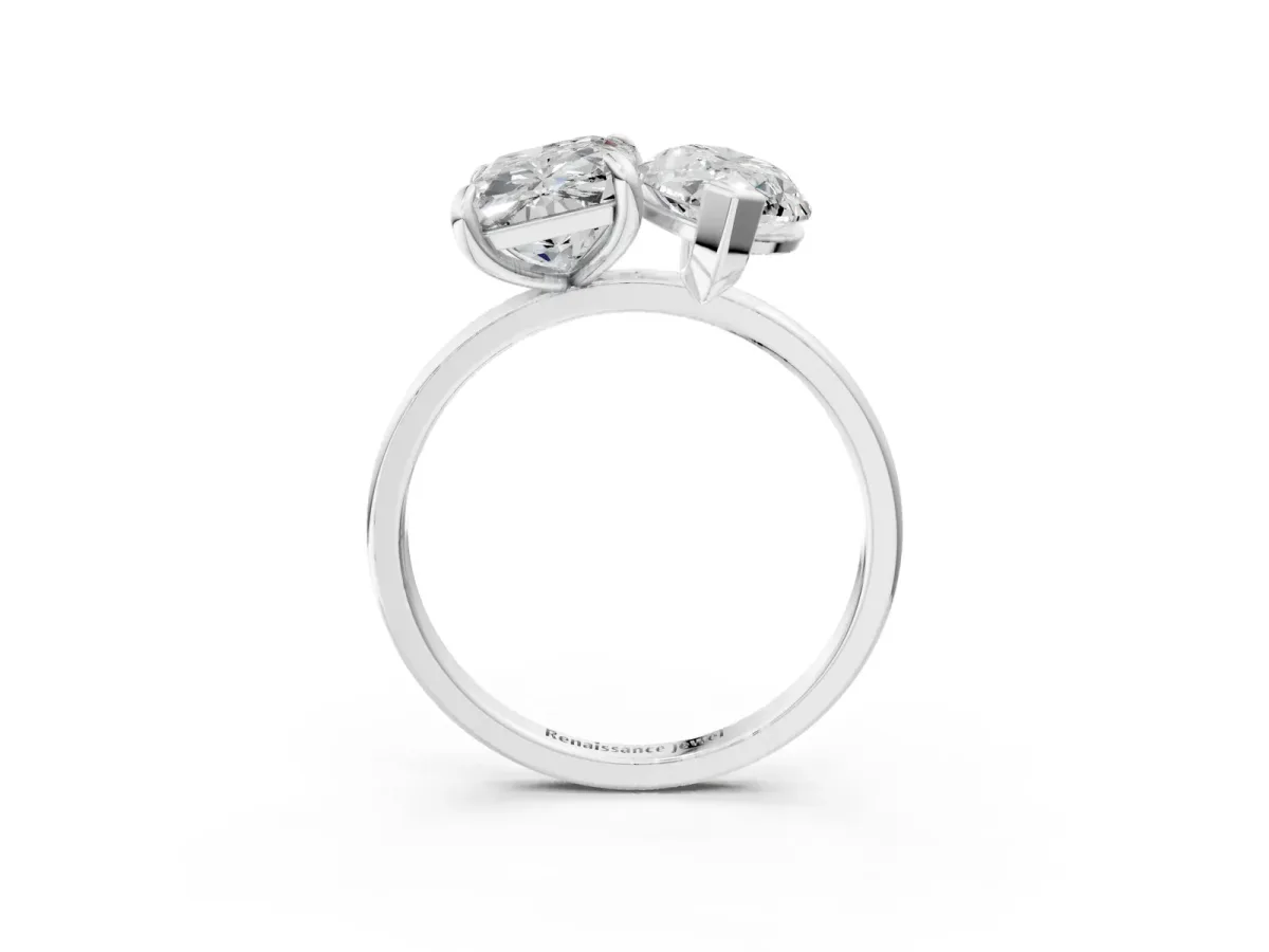 Emerald and Marquise Toi Moi Ring with Prong Setting and Plain Band Platinum