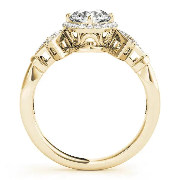 Round Cut Halo Diamond Split Shank Engagement Ring with Four-Prong Setting Yellow gold