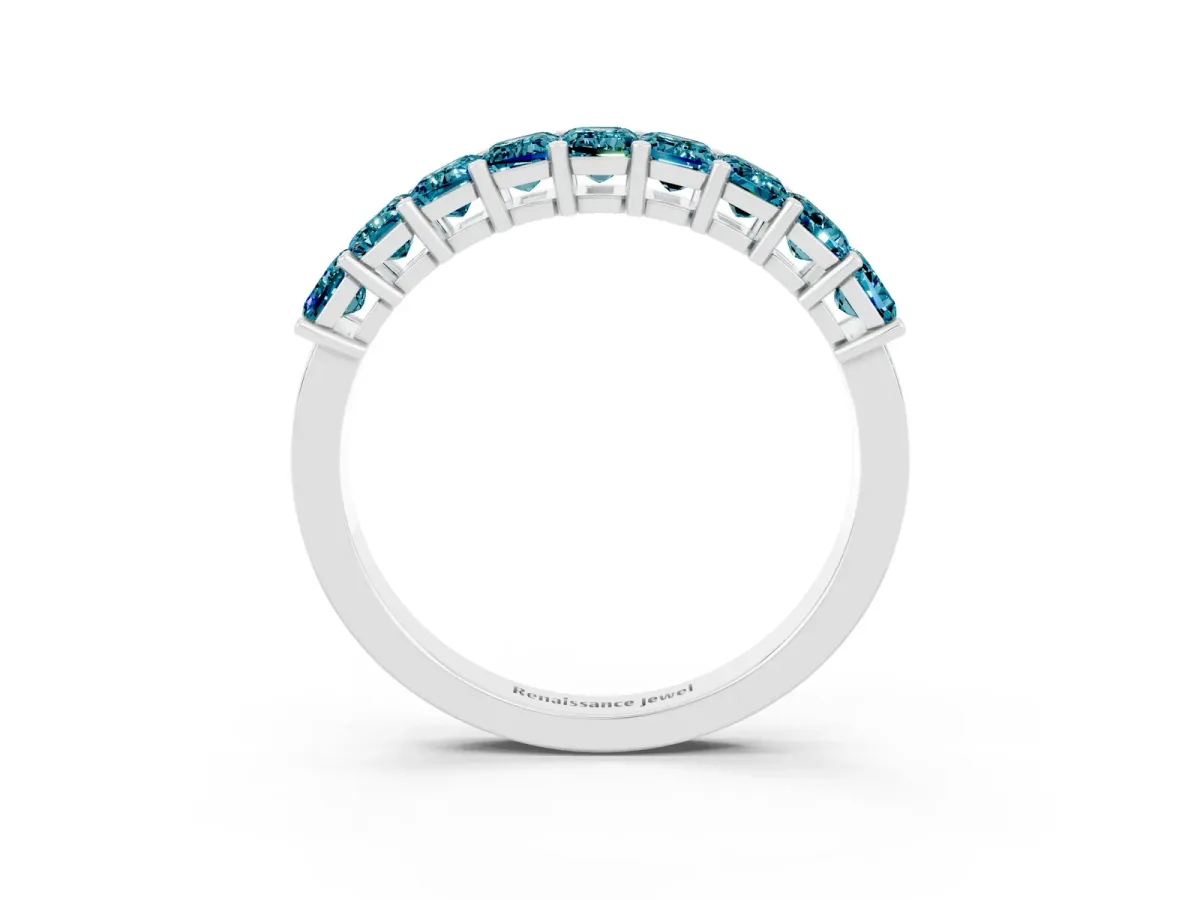 Emerald Cut Blue Topaz Prong-Set Eternity Band Silver
