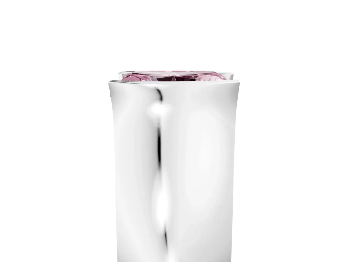 Fancy Pink Radiant Cut Solitaire Bezel Set Diamond Ring with Wide Band Platinum