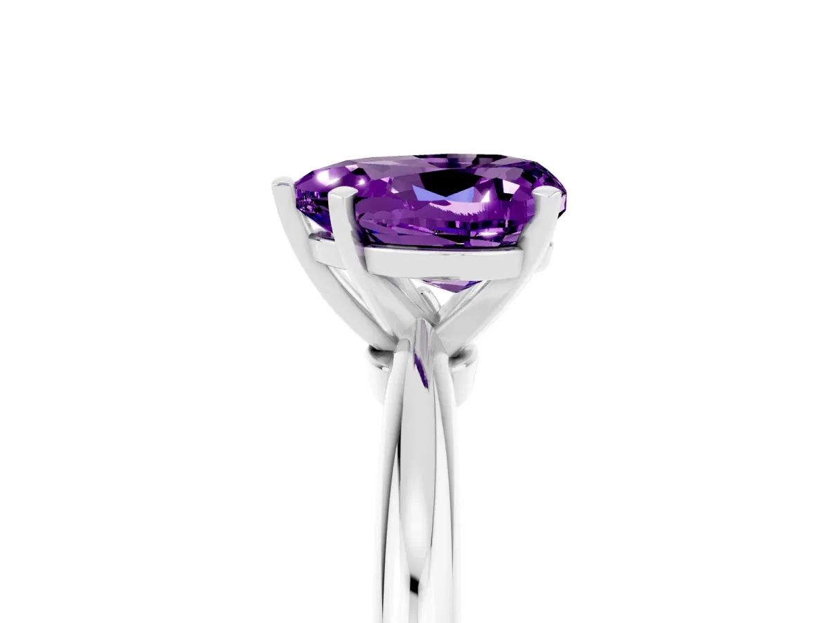 Heart Cut Amethyst Solitaire Ring with Six-Prong Setting and Classic Band Silver