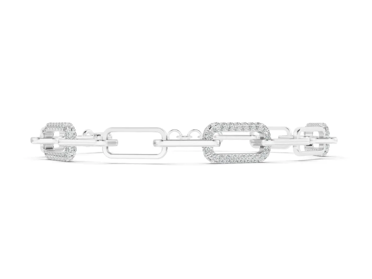Pavé Round Diamond Link Bracelet with Four-Prong Setting Silver