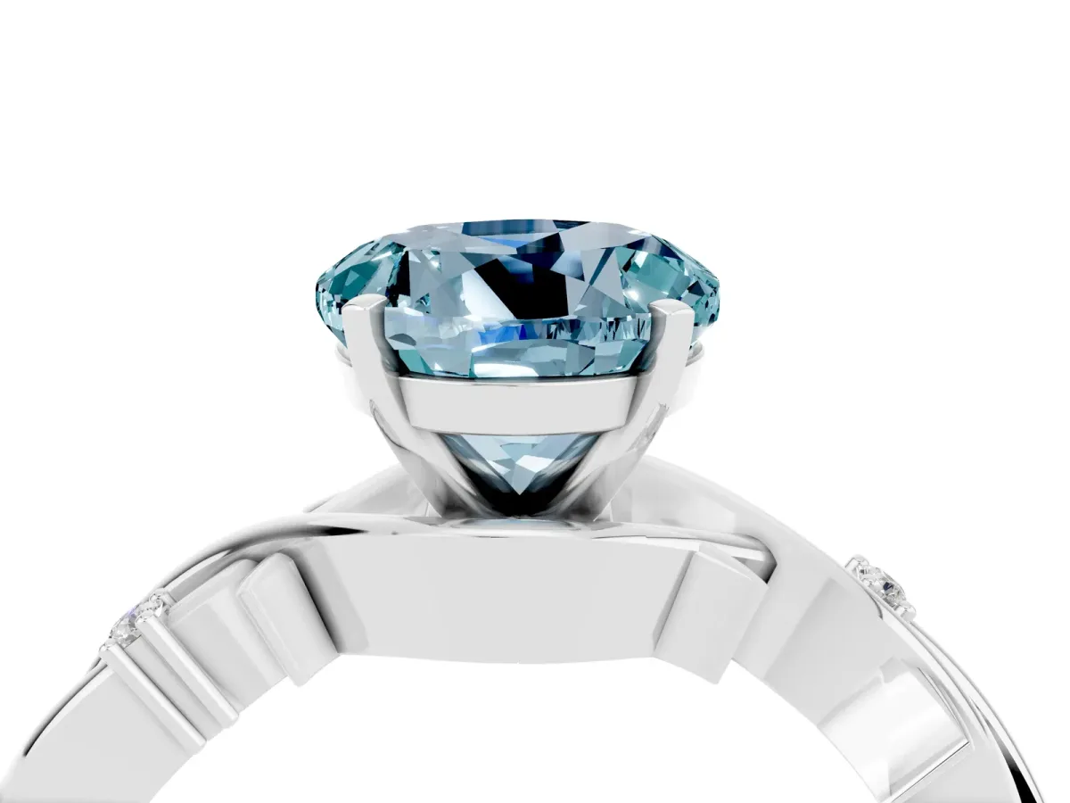 Round Cut Aquamarine Solitaire Ring with Twisted Band and Prong Setting Silver