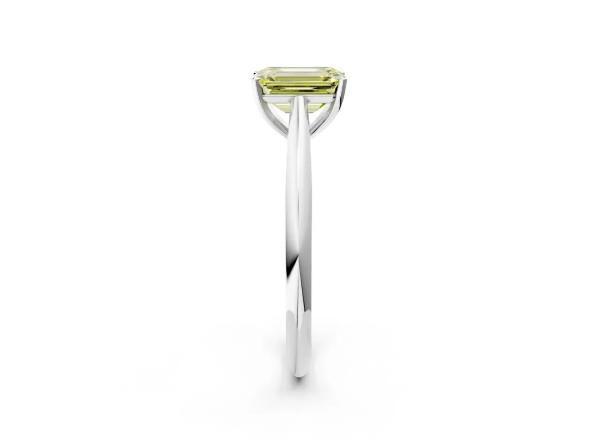 Fancy Yellow Emerald Cut Diamond Solitaire Engagement Ring with Cathedral Setting and Four-Prong Mount White gold