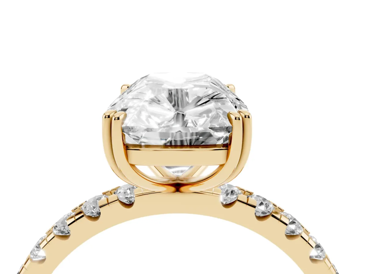 Old Mine Elongated Cushion Diamond Pave Band Ring Yellow gold