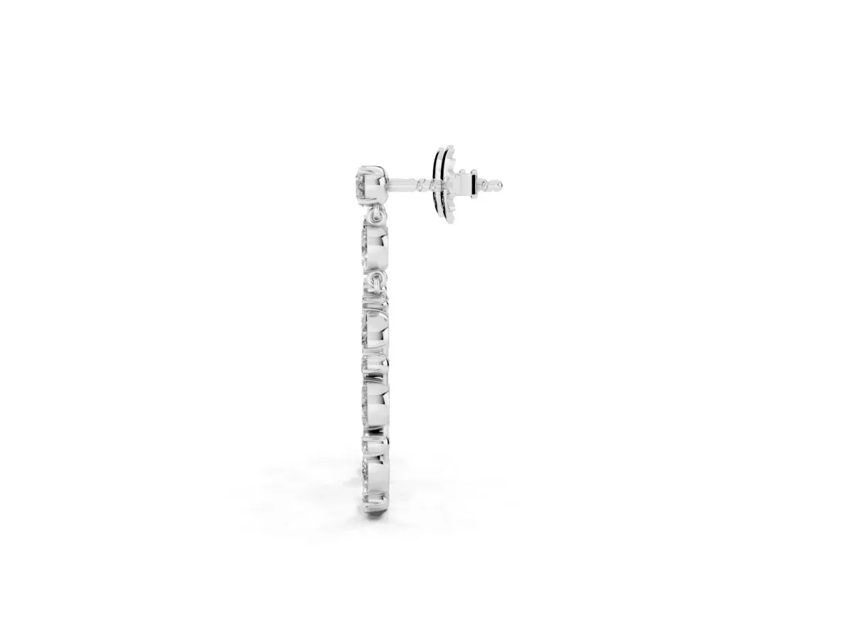Round and Marquise Diamond Open Oval Drop Earrings White gold