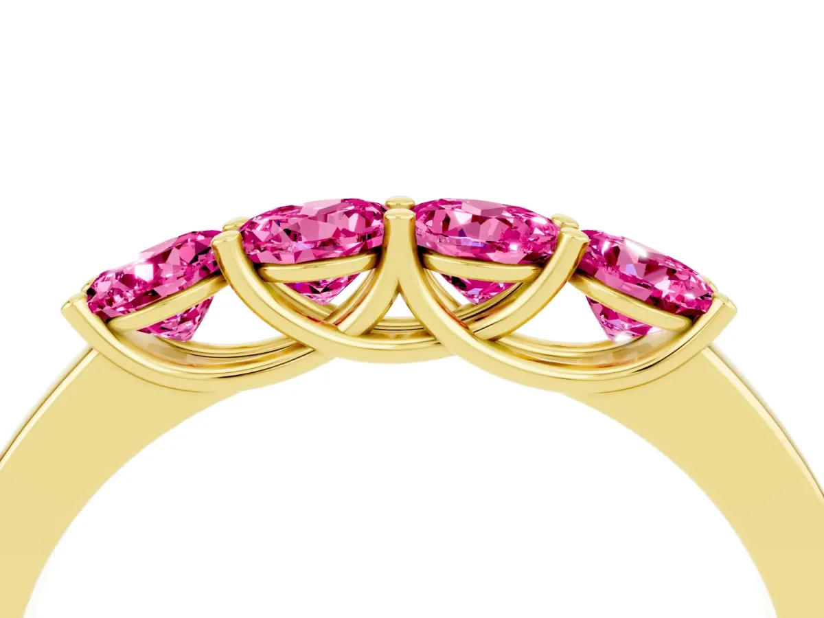 Four-Stone Round Pink Sapphire Prong-Set Band Yellow gold