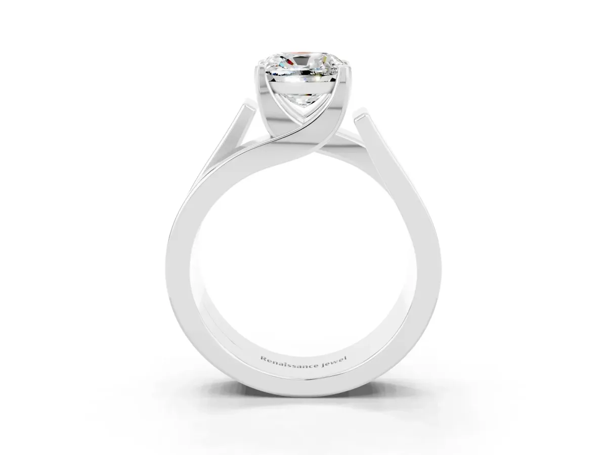 Modern Tension Set Cushion Cut Moissanite Solitaire Wide Band Ring Silver
