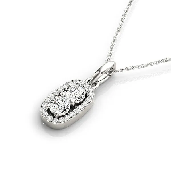 Halo Round Brilliant Double Stone Pendant White gold