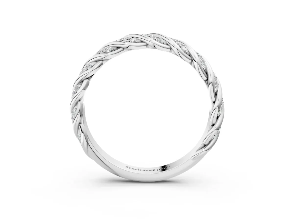 Twisted Pavé Round Diamond Eternity Band with Shared Prong Setting White gold