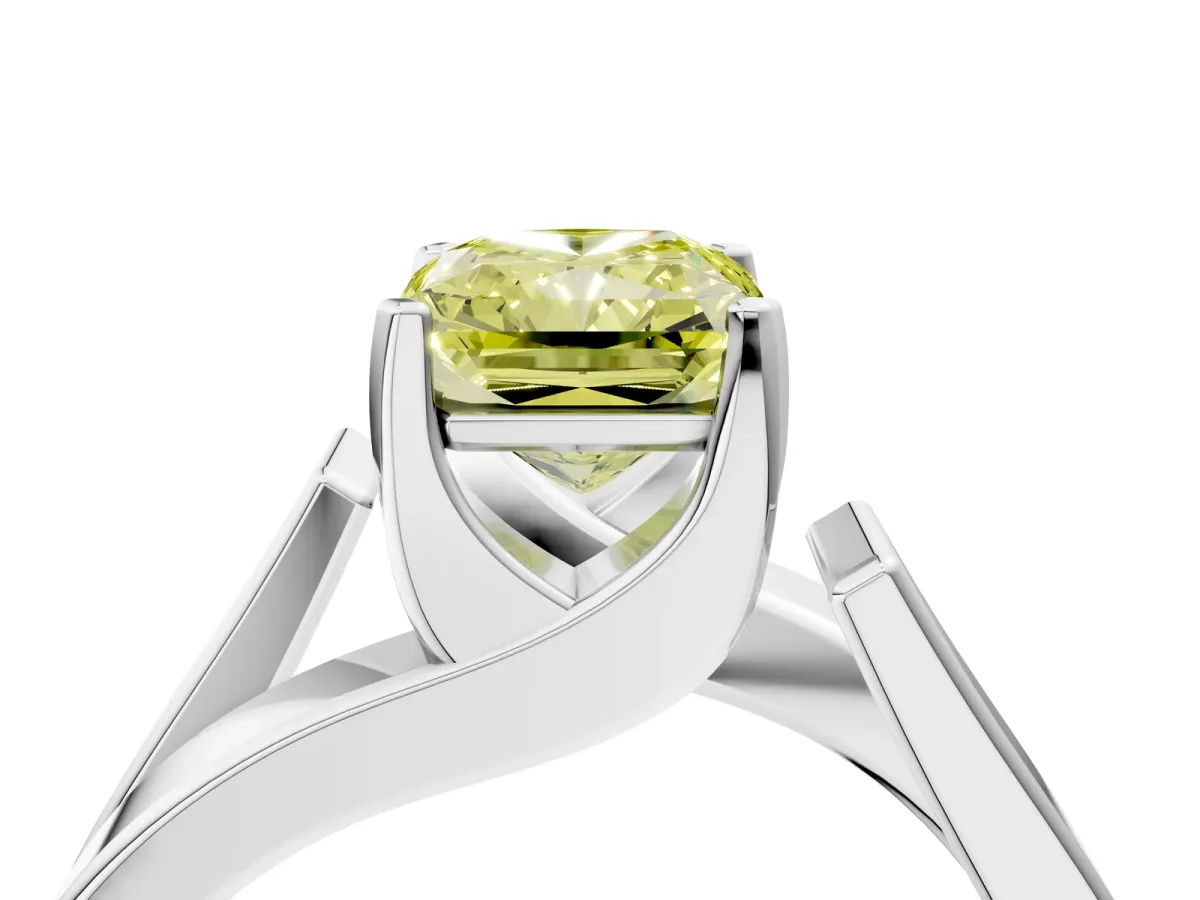 Fancy Yellow Modern Tension Set Radiant Cut Diamond Solitaire Wide Band Ring Silver
