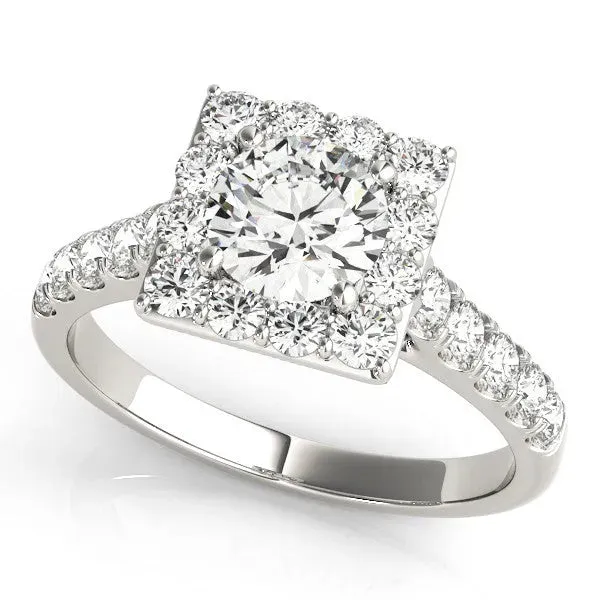Halo Round Cut Diamond Pave Band Prong Setting Ring Silver