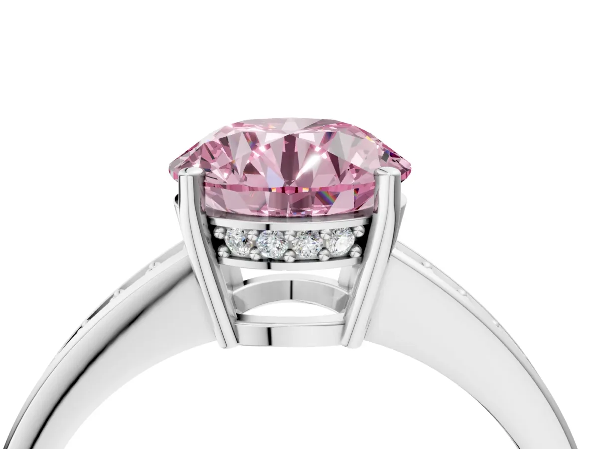 Fancy Pink Round Cut Solitaire Pavé Band Prong Setting Ring Silver