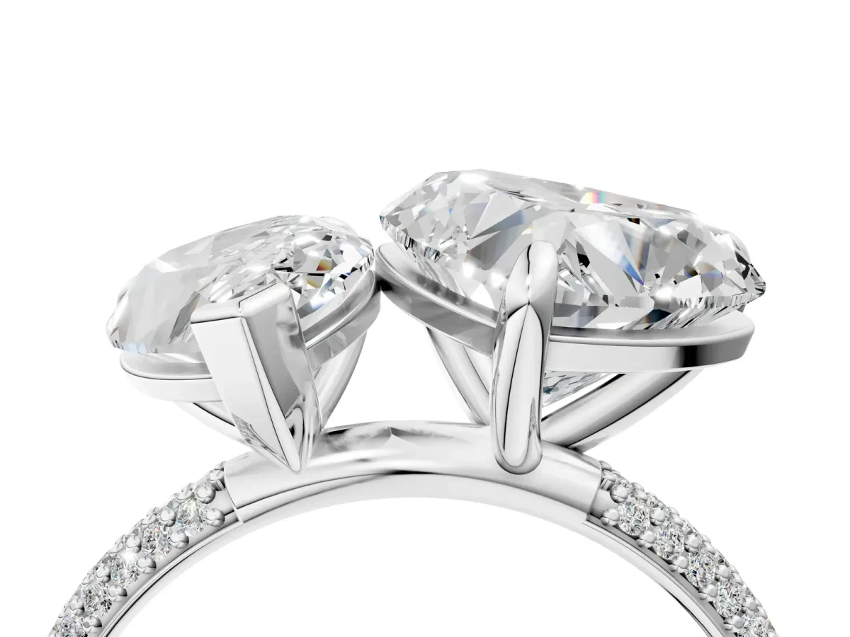 Pear and Heart Toi Moi Ring with Prong Setting and Micro Pave Band Silver