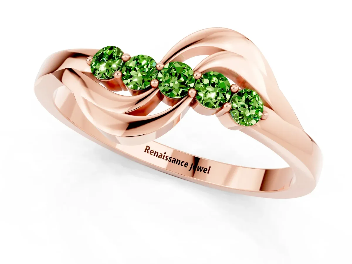 Five-Stone Round Peridot Crossover Band with Prong Setting Rose gold