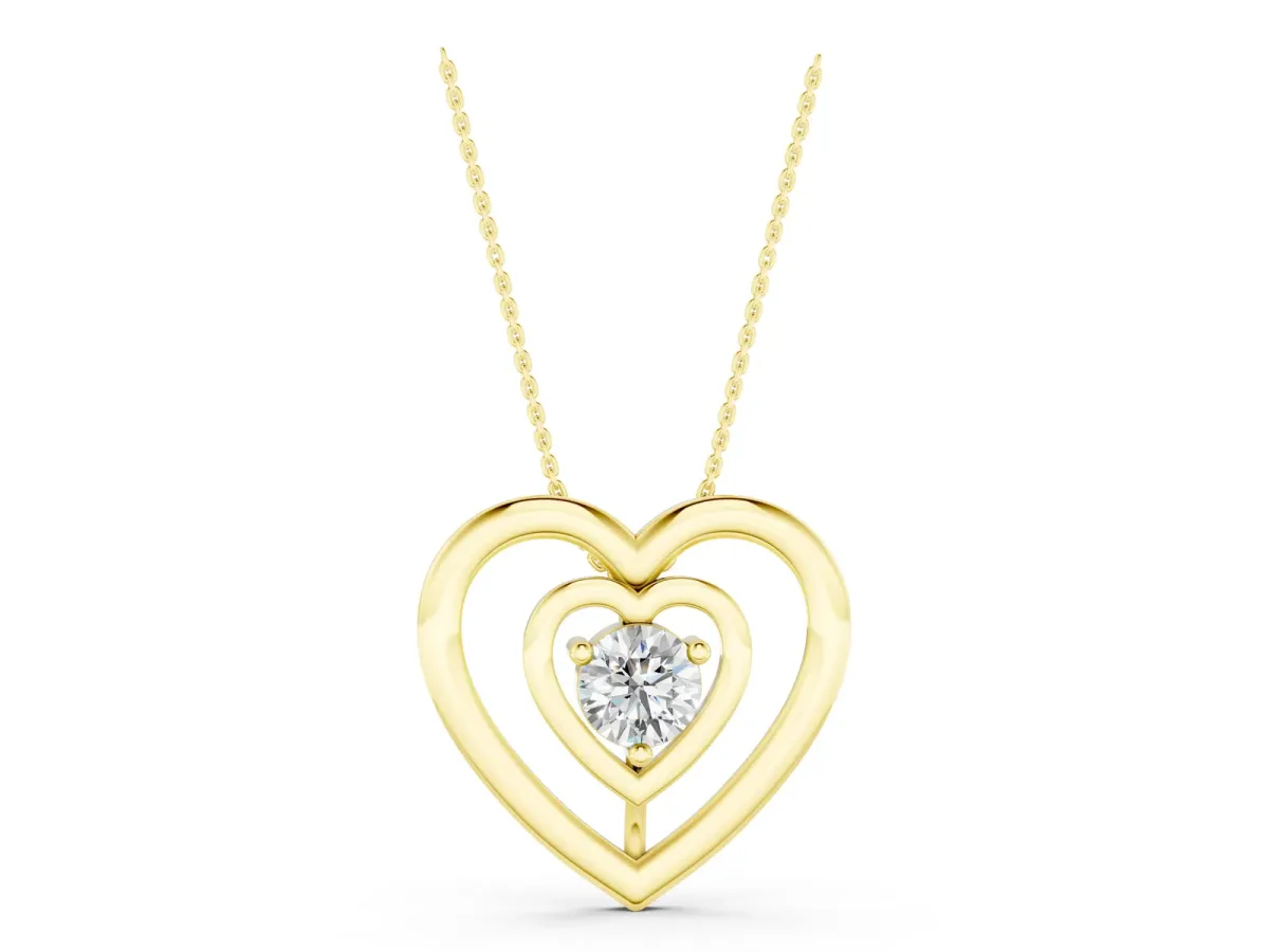 Heart Prong Round Diamond Pendant Yellow gold